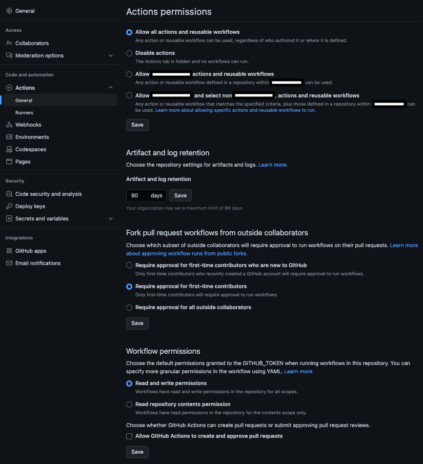 Set GitHub Token Permission
